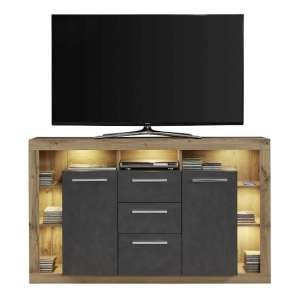 Monza Wooden Tv Sideboard In Wotan Oak And Matera With LED